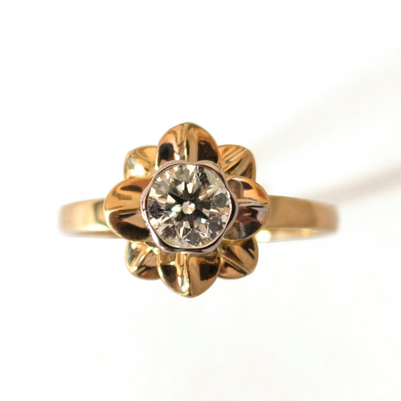 زفاف - Flower Engagement Ring - 18K Rose Gold and Diamond engagement ring, engagement ring, leaf ring, flower ring, daffodil ring, RFLOWER1