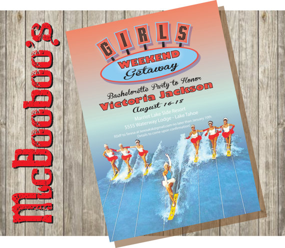 زفاف - Wonderful Water skiing girls Bachelorette Party Invitations to a lake or ocean weekend getaway