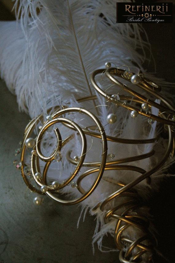 زفاف - Metal Bridal Bouquet with feathers, pearls & crystals of your choice