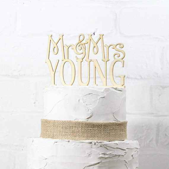 Wedding - Rustic Wedding Cake Topper or Sign Mr and Mrs Topper Custom Personalized with YOUR Last Name Paintable Stainable Wood
