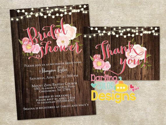 Mariage - Rustic Bridal Shower Invitation, Thank You card included, Print or Digital File, Vintage, Rustic Wedding, Floral Invitation plus Thank You