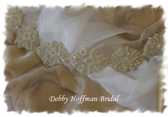زفاف - Wedding Dress Sash, 21 inch Bridal Sash, Beaded Rhinestone Crystal Bridal Belt, Sash, No. 1171S7, Wedding Accessories, Belts, Sashes