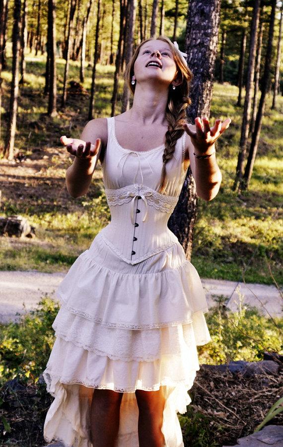 Hochzeit - Vintage Style Victorian Wedding Dress with Corset  All Natural Cotton Handmade Just for you