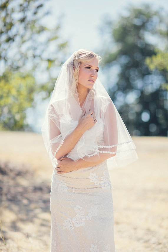 Wedding - Sample Sale, Final Sale, Sienna -  Lace Drop Veil Item #245, Available in Ivory