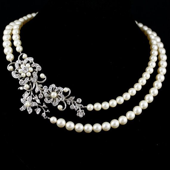 Свадьба - Statement Wedding Necklace Swarovski Crystal Pearl Bridal Necklace Flower Necklace Wedding Jewelry SABINE GRAND NECKLET