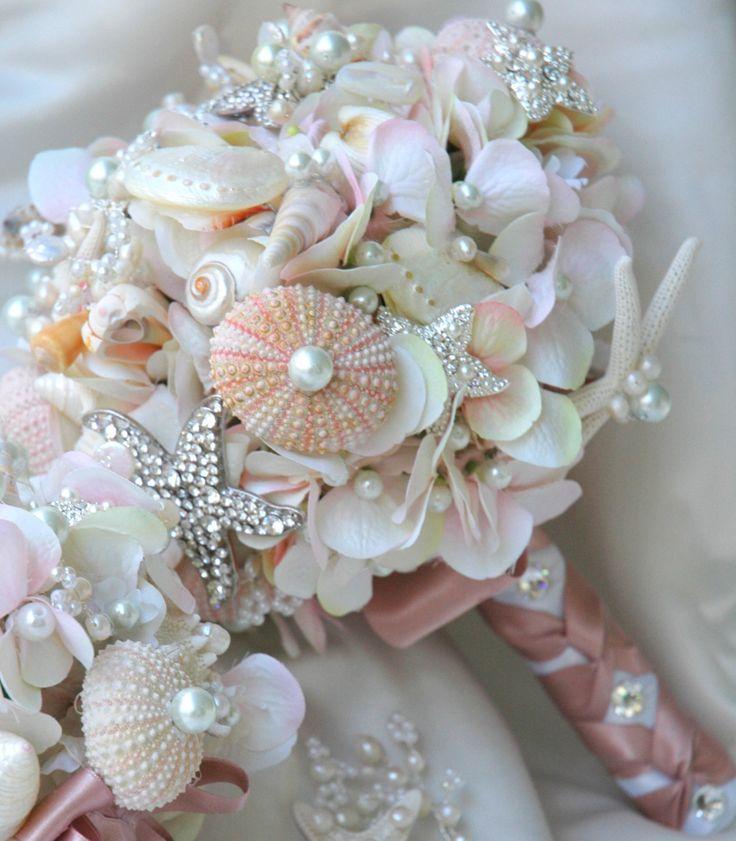Wedding - Pink Sea Shell Wedding Bouquet, Blush Bridal Bouquet, Bridal Brooch Bouquet.Seashell Bouquet