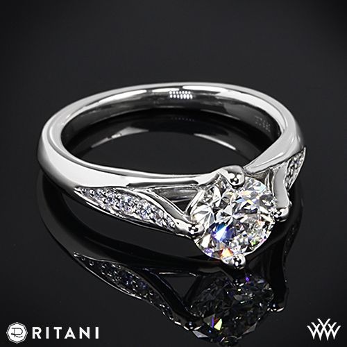 زفاف - 18k White Gold Ritani 1RZ1379 Vintage Tulip Diamond Engagement Ring