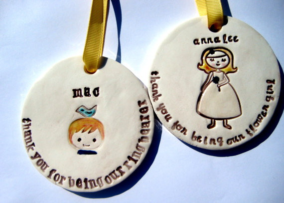 Hochzeit - Ring Bearer and Flower Girl Set (2) Thank You Ornaments