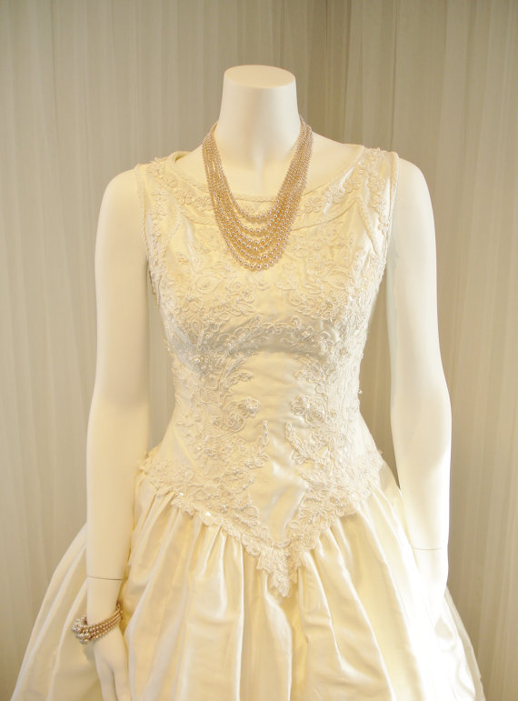 Hochzeit - Vintage Beaded Pure Silk Ballgown Demetrios Wedding Dress