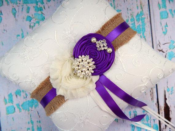 زفاف - Ring Bearer Pillow  / Purple Ring Bearer Pillow / YOU DESIGN /  Burlap Purple Ring Bearer Pillow / Burlap Wedding  Pillow