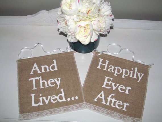 Wedding - 2 Wedding Banners - And They Lived Happily Ever After Signs  - Romantic Wedding Signs - Ring Bearer Signs - Lived Happily Ever After Banners