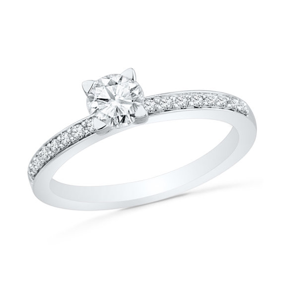 Свадьба - Classic Engagement Ring Featuring 1/2 CT. Diamond TW., Diamond Ring in White Gold or Sterling Silver