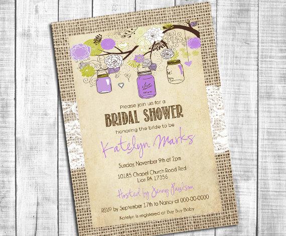 Свадьба - Rustic Bridal Shower Invitation, Baby Shower Invitation, Bulap Mason Jar, Lace, Digital File, Printable_80