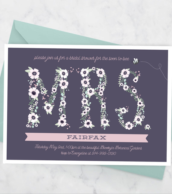 Свадьба - Bridal shower invitation with flowers bee, soon to be mrs wedding shower invite garden floral