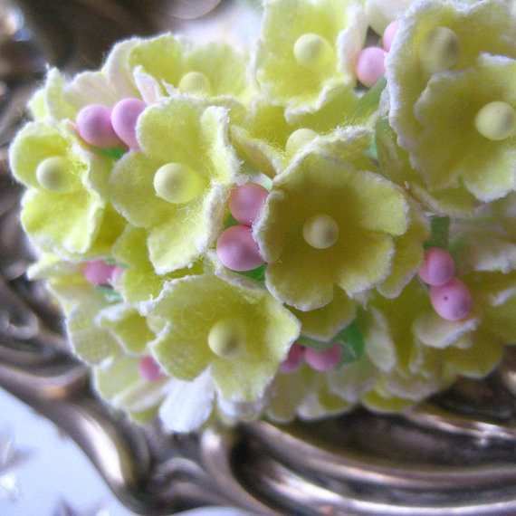 زفاف - Millinery Flowers Forget Me Nots In Lemon Yellow 1 Bouquet