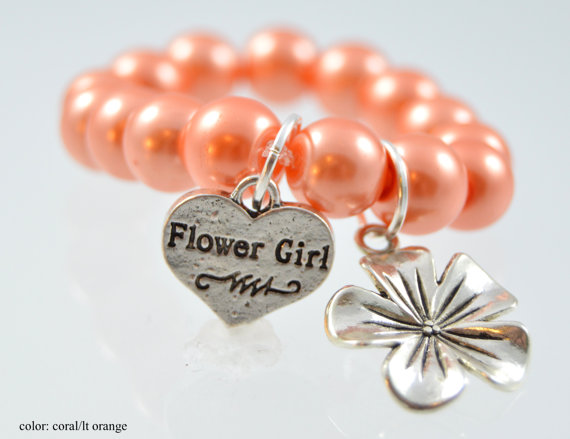 Hochzeit - Beach Wedding Jewelry- Flower Girl Bracelet with flower charm