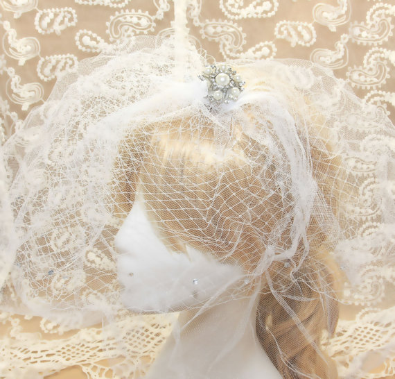 زفاف - SWAROVSKI Rhinestone Crystals Wedding Bridal Brides Birdcage Bird Cage Veil with crystals edge