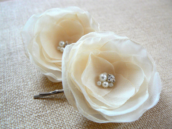 زفاف - Cream wedding bridal flower hair clips, bridal hair piece, bridal hair accessories, bridal floral headpiece, wedding hair accessory