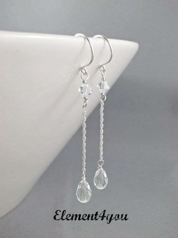 Wedding - Crystal Teardrop Earrings Bridal. Crystal Drop Earrings, Wedding Earrings. Long Sterling Silver Vintage Style Wedding Jewellery. Bridesmaid.
