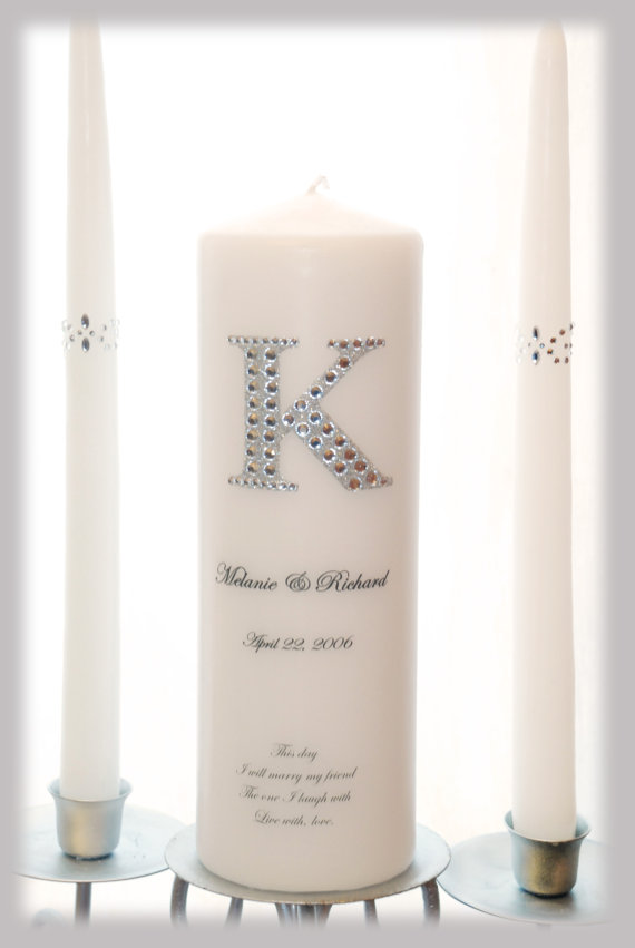 Hochzeit - BLING Personalized Unity Candle Set with Monogram, wedding candles, weddings, wedding decorations