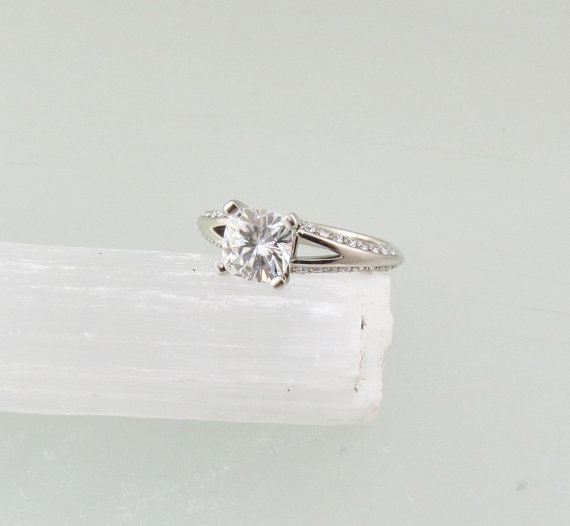 زفاف - Forever Brilliant Moissanite Split Shank Diamond Accented Engagement Ring Weddings Anniversary Square Cushion