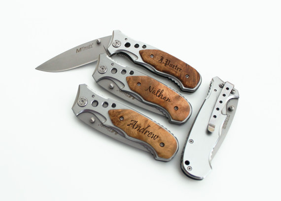 Свадьба - Set of 16 Groomsmen gift Engraved Pocket Knife Groomsman gift Personalized Pocket Knives Hunting Knife Wedding Party Favors Gift for Him