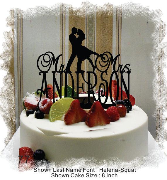 Hochzeit - Silhouette  Cake Topper , Monogram Cake Topper Mr and Mrs  With Your Last (Family)Name - Handmade Custom Rustic  Wedding Cake Topper