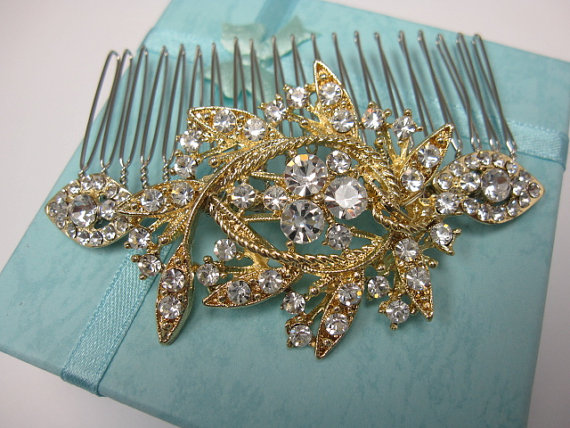 Hochzeit - Gold Bridal hair accessory,Gold Wedding headpiece,Bridal hair comb,Wedding hair comb,Bridal comb,Wedding jewelry,Rhinestone hair comb,Gold
