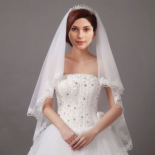 Свадьба - Two Tier Fingertip Lace Edge Bridal Veil with Comb 
