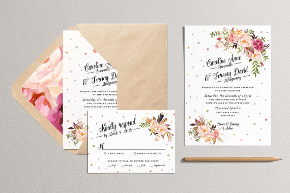 Mariage - Printable Wedding Invitation and RSVP Card - Rustic Wedding Invitation - Bohemian Wedding Invitation