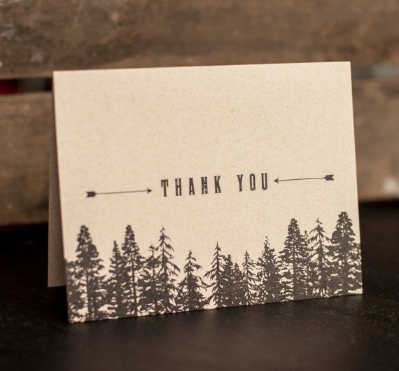 Свадьба - Rustic Wedding Thank You Cards, Trees, Forest, Thank You Notes - Woodland Wedding, Woods, Vintage, Antique, Kraft Paper