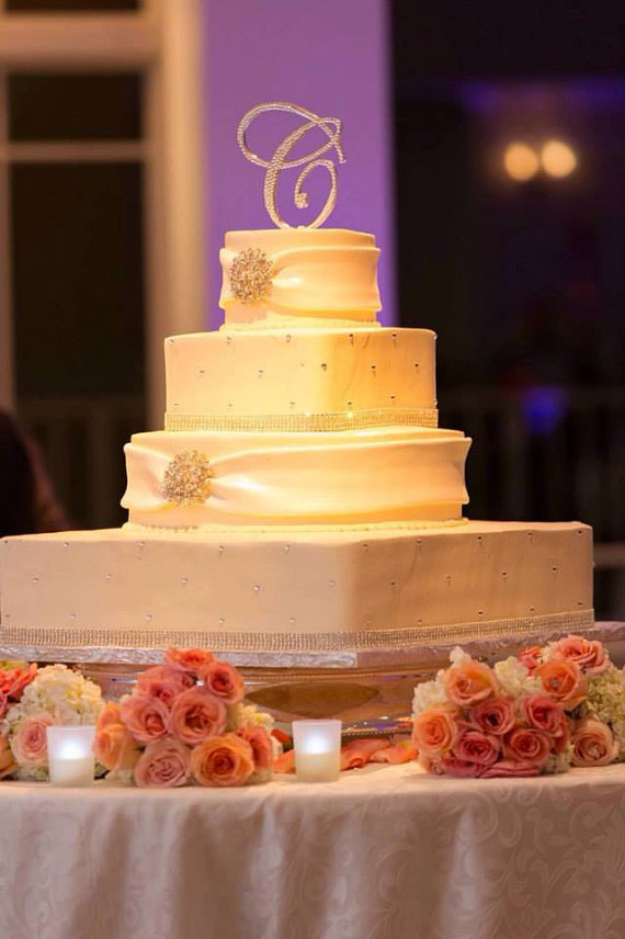 زفاف - 6" Tall Initial Monogram Wedding Cake Topper Swarovski Crystal Rhinestone Letter A B C D E F G H I J K L M N O P Q R S T U V W X Y Z
