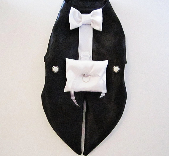Hochzeit - Dog Tuxedo Harness Vest: Ring Bearer Formal Wedding Wear For Dogs Ivory White or Black