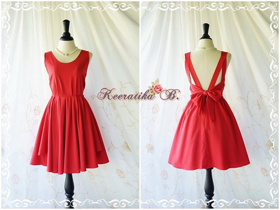 Wedding - A Party Dress - V Shape Red Dress Red Bridesmaid Dresses Backless Dresses Red Cocktail Dress Prom Party Dresses Timeless Dress Custom Made