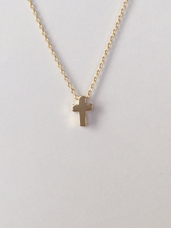 Mariage - Tiny Gold Cross Necklace...Small Cross Necklace...bridal party jewelry gift idea birthday