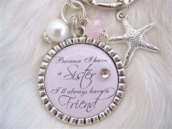 Hochzeit - SISTER Wedding QUOTE Bridal Jewelry Gift  pendant-PERSONALIZED engagement jewelry- Mother of the bride, Maid of honor, Bridal Bouquet Charm