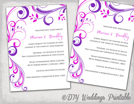 Wedding Invitation Templates Purple And Pink Scroll Invitations YOU 