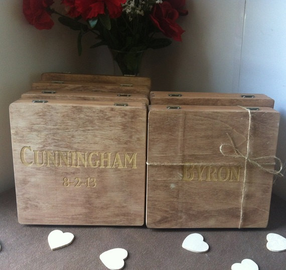 زفاف - Rustic Groomsmen Gift - Set of 5 Wooden Cigar Boxes - Laser Engraved Name - Stained and Personalized - Free Shipping Code Inside Listing
