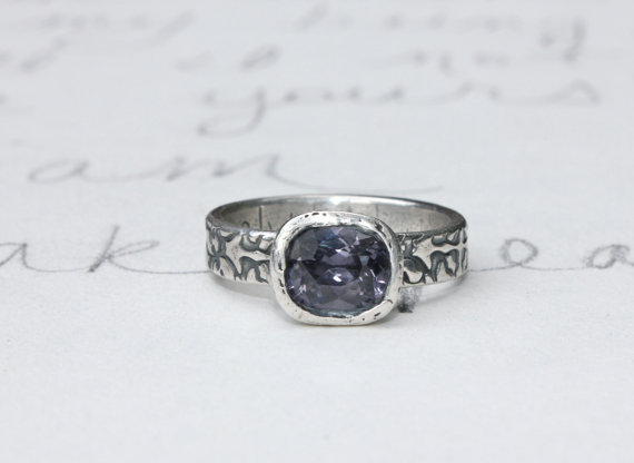 Wedding - alternative engagement ring . purple spinel engagement ring . engraved tudor rose engagement ring . ready to ship size 5.25