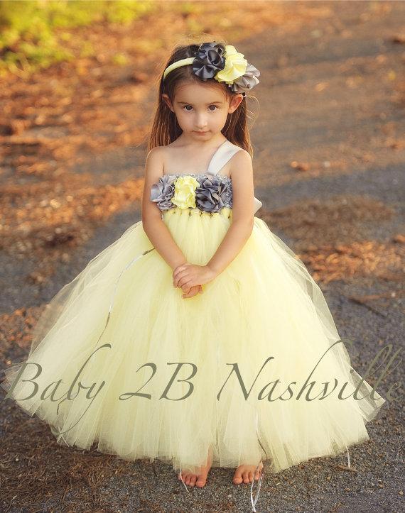 Wedding - Flower Girl Dress  Wedding Flower Girl Dress in Yellow and Gunmetal All Sizes Girls
