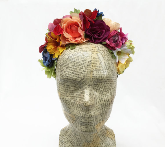 Свадьба - Summer Garden Frida Flower Crown - Frida Kahlo, Floral Headband, Floral Crown, Mexican Wedding, Flower Headband, Rainbow, Headpiece, Boho
