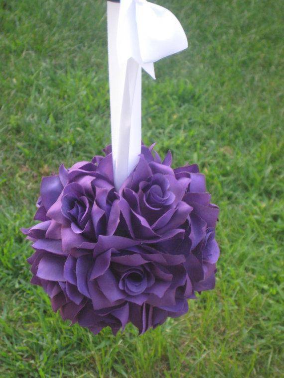 زفاف - Purple/ Eggplant Silk Rose Pomander