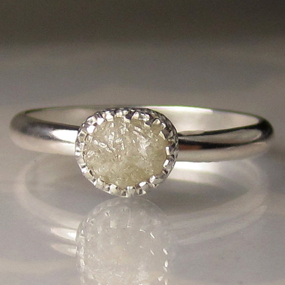زفاف - White Raw Diamond Ring - Sterling Silver Engagement Ring - Rough Diamond Ring