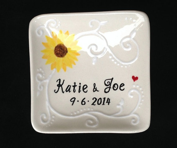 Wedding - Engagement gift, Wedding gift - Personalized Ceramic Ring Dish, ring holder- Anniversary, Valentine's Day