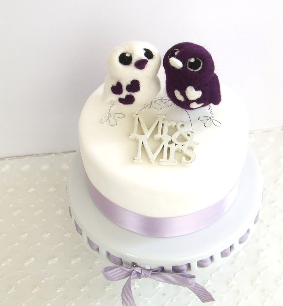 Wedding - Bird Wedding Cake Topper Purple Passion Royal Purple Opposites Love Birds