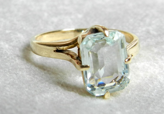 Wedding - Aquamarine Engagement Ring, 2. Ct Aquamarine Engagement Ring 14K Gold, Aquamarine Ring March Birthday
