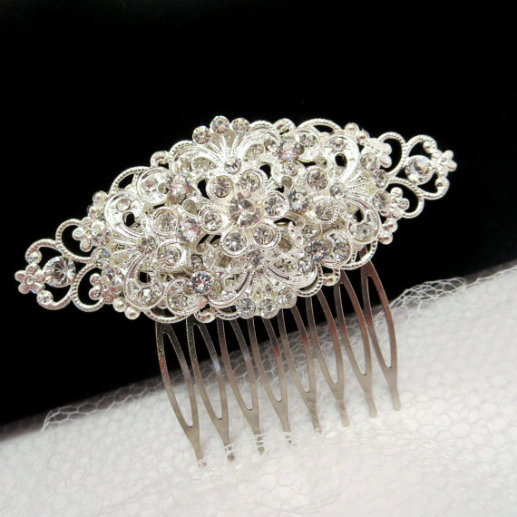 زفاف - Wedding hair comb, Bridal rhinestone hair comb, Victorian inspired hair accessory, Clear crystal hair comb