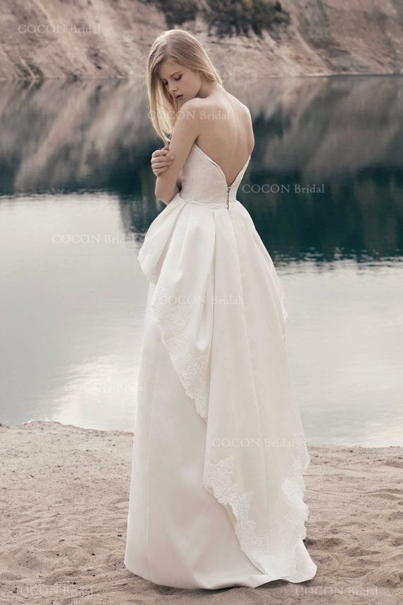 Свадьба - Designer Wedding Mikado Dress With Corded Lace Unusual Wedding Dress Modern Gown Chic And Elegant Weeding - "Elba"