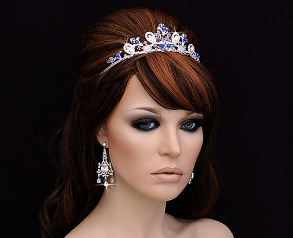 Hochzeit - Something Blue Headband , Wedding Headband , Bridal Headband , Bridal Hair Accessory , Tiara Crystal Headpiece , Bridal Hair Accessory