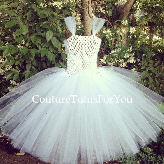 زفاف - Angel white tulle dress, tulle dress, white tutu dress, white dress, white tutu, white tulle flower girl dress, birthday dress